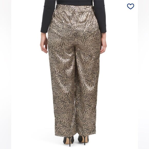 Oppa! Plus Straight Fit Animal Print Satin Pants Gold Leopard 1X NWT - Picture 3 of 9